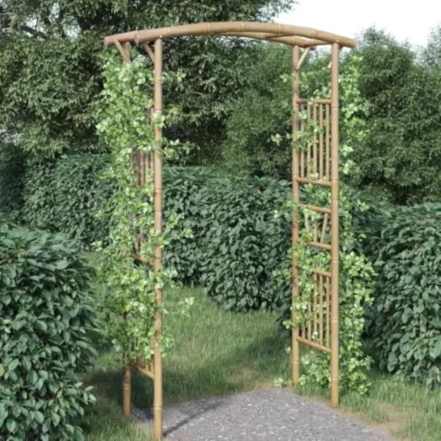 Outdoor garden arbor for climbing plants, bamboo material, natural color, farmhouse style with stable construction and rose arc
