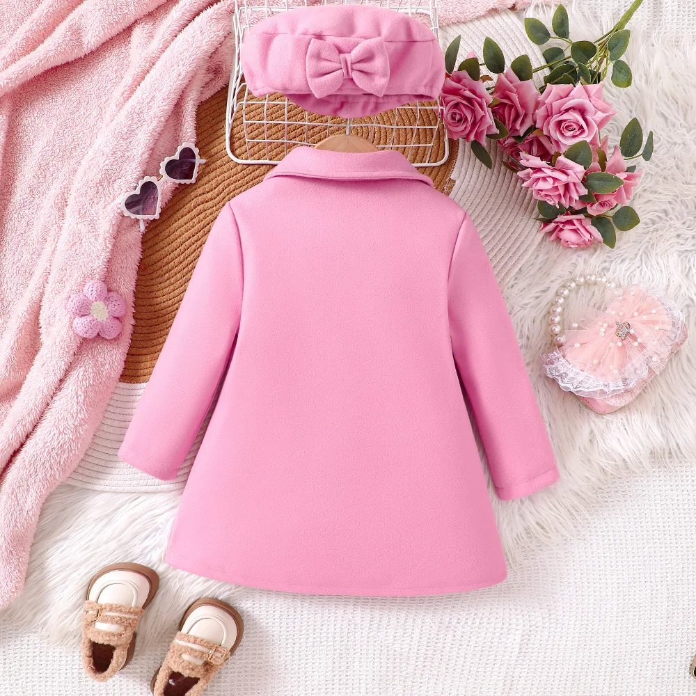 2024 Winter New Girls Long Sleeve Turn-down Collar Bow Pink Cute Designer Girls Princess Dress Vestido 2-7T