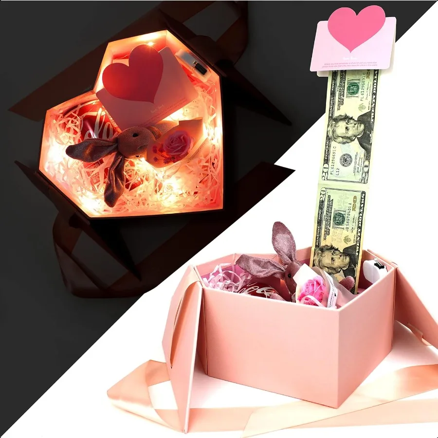 Money Box for Cash Gift Pull Pink Money Gift Box for Cash Gift IdeasLove Box with Money Pull Out KIT Automatic ON Off String Li