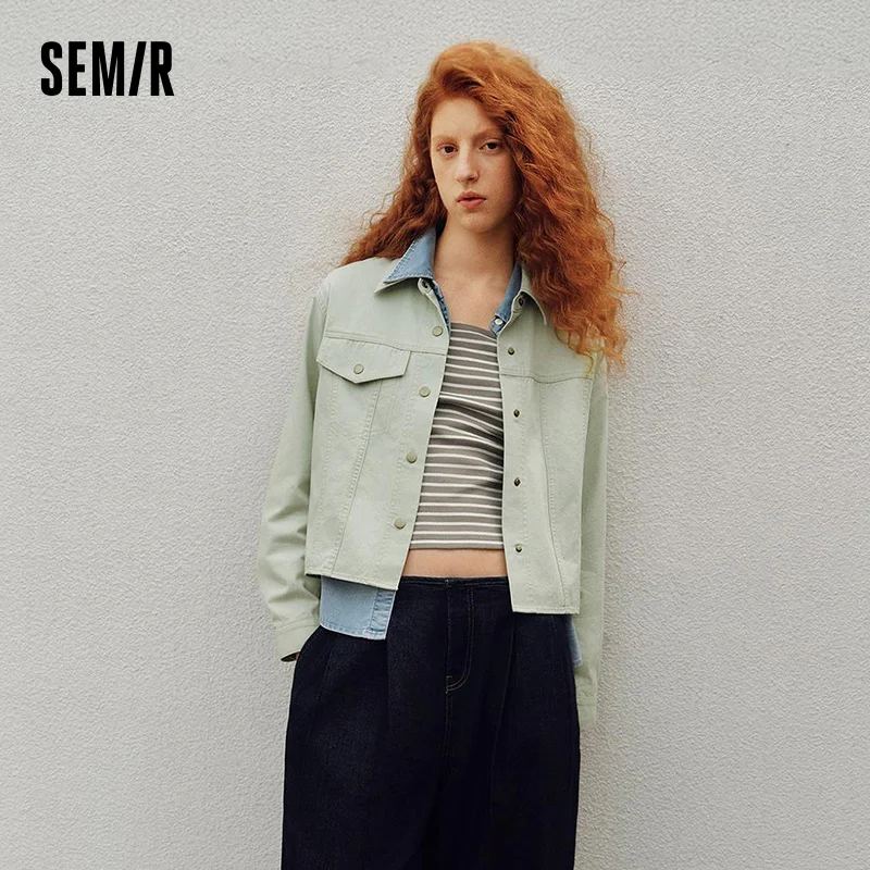 Semir Women Jacket Striped Vest Lapel Loose Two Piece Short Retro Minimal Casual Style Autumn Outerwear Daily Wear 2026