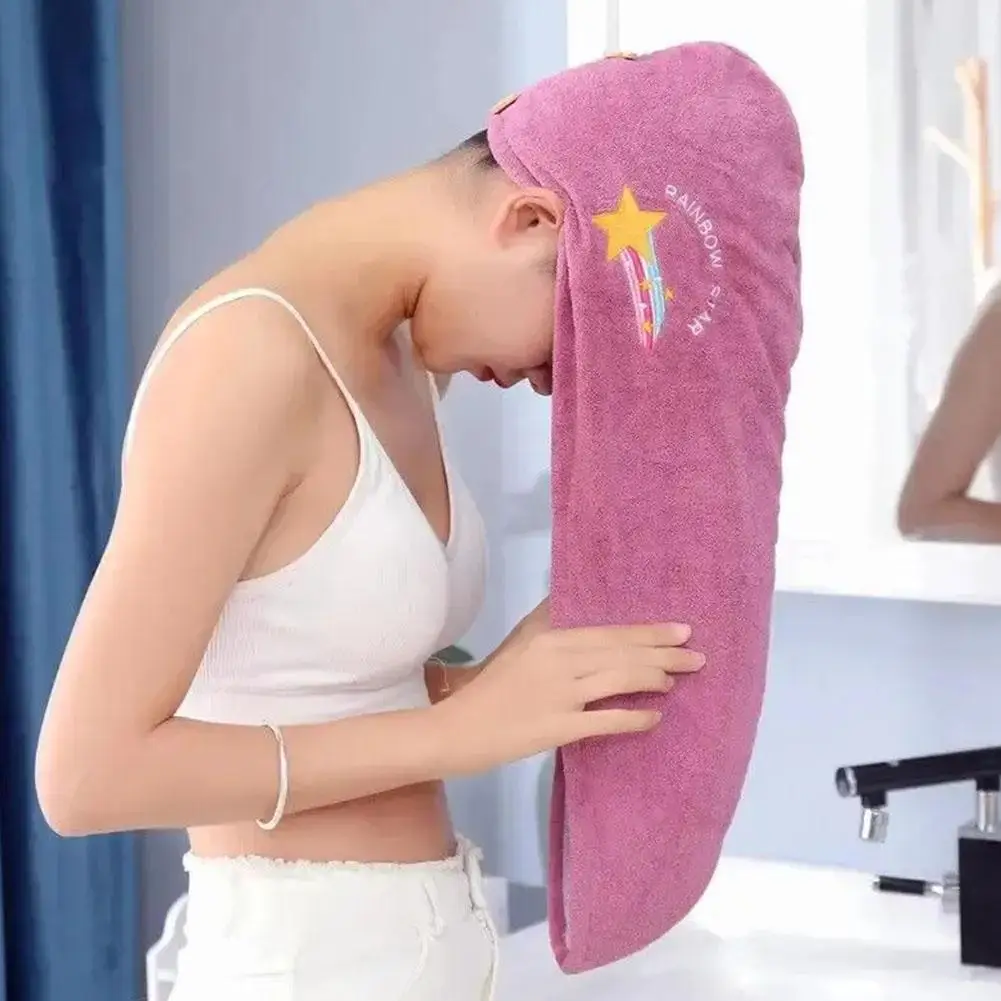 1pc Coral Velvet Dry Hair Cap Thickened Quick Drying Female Absorbent Shower Cap Cute Animal Embroidery Bath Towel