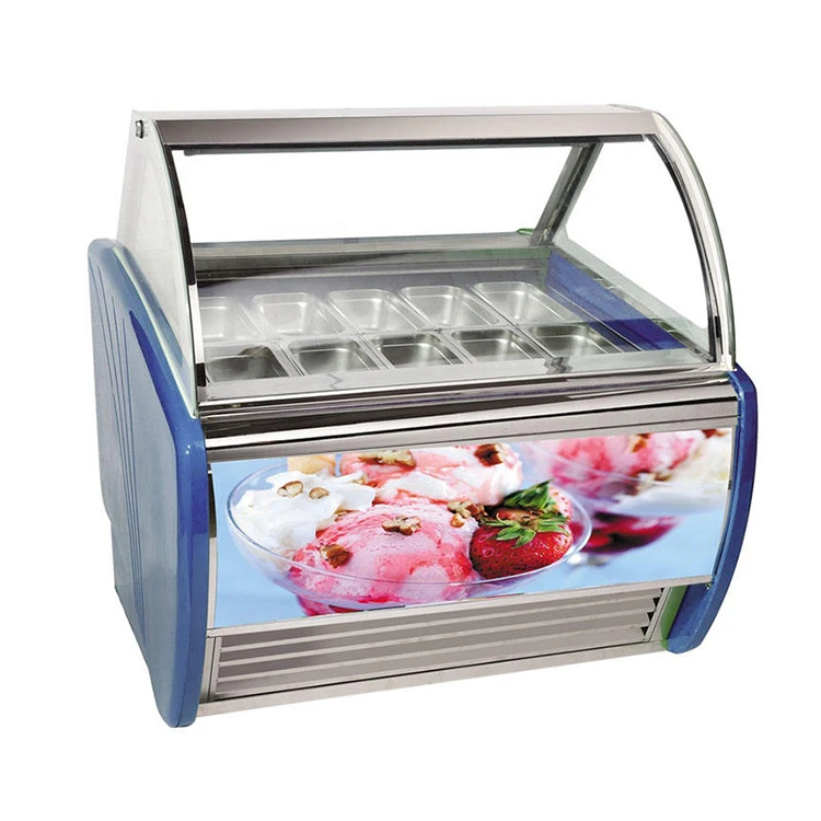 Factory Price Gelato Showcase Single-Temperature Air Cooling 10/12/16/18 Trays Ice Cream Display Freezer