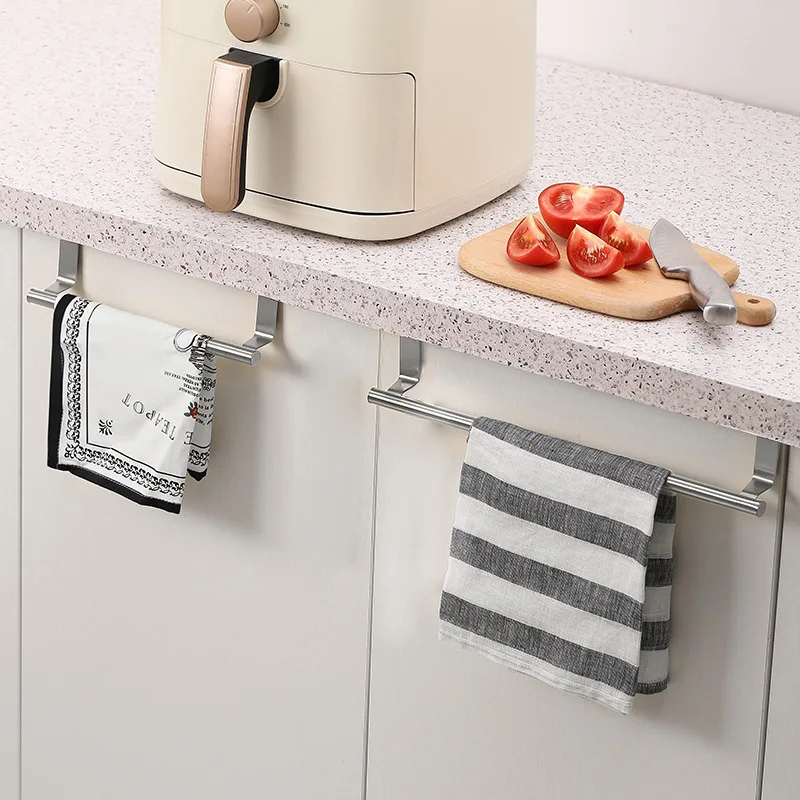 Towel Rod Steel Metal Wire Over Cabinet Towel Rack Storage Organizer Bathroom Door Hanging Towel Rack Punch-free Rag Hanger