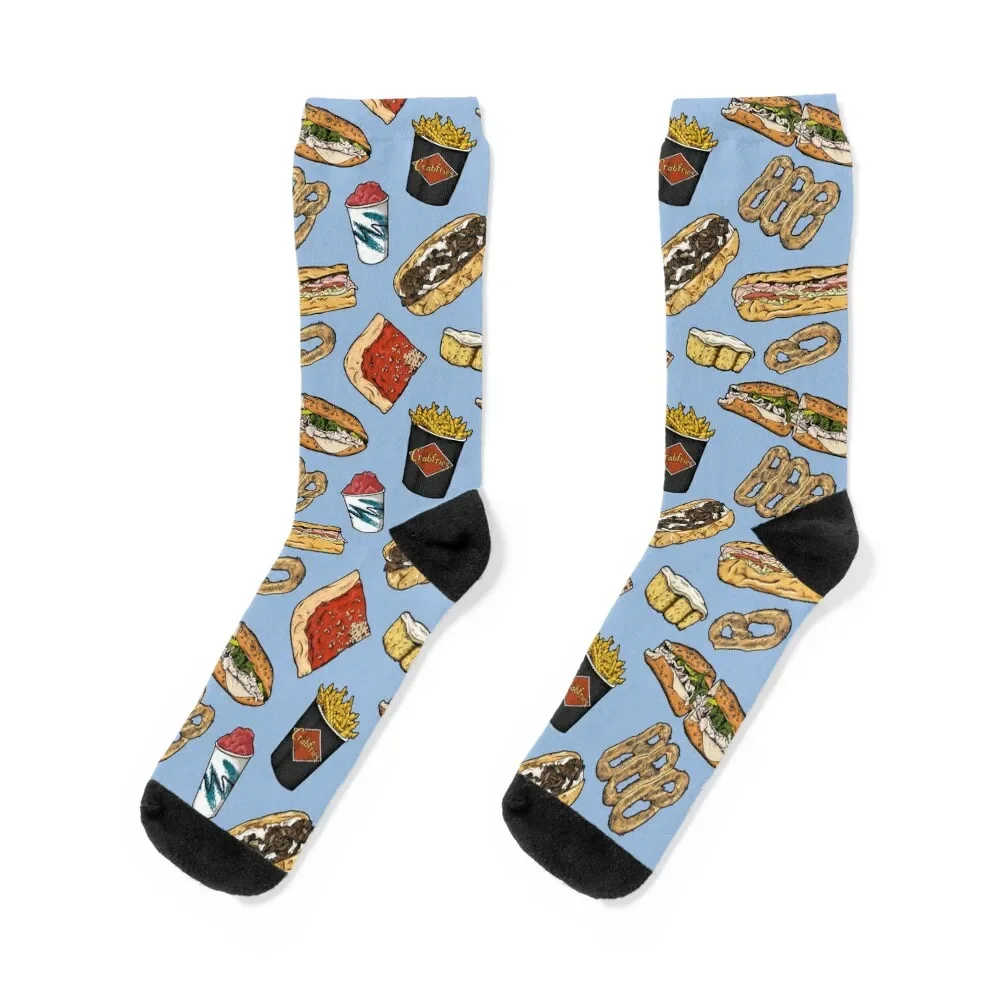 

Philly Foods Pattern - Blue Socks gym hiking Stockings compression Non-slip Socks Girl Men's