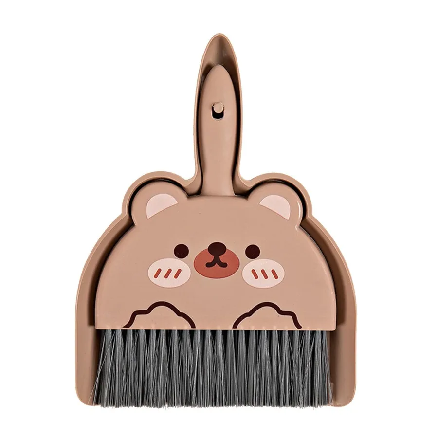 Cartoon Mini Broom & Dustpan Set | Brown Bear & Green Frog Design | Handheld Portable | Desktop Car Home Cleaner - Image 2
