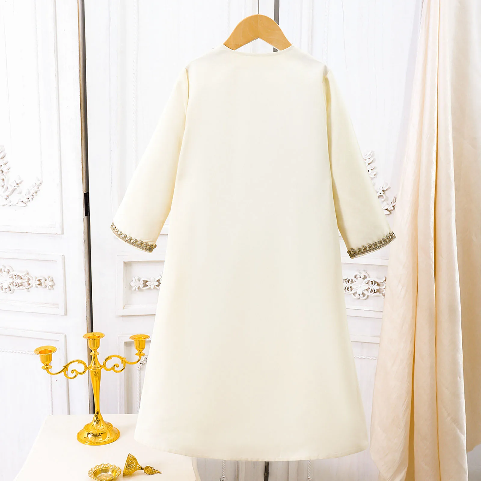 Muslim Boys Robe Abaya Children Arabic Islamic Kaftan Long Sleeve Embroidered Gown Top Ramadan Eid Thobe Prayer Clothing