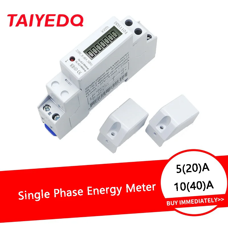 DDS1104 5(20)A 10(40)A Single Phase Energy Meter AC 220V 50Hz 1P2W LCD Digital Wattmeter Power Consumption kWh Meter