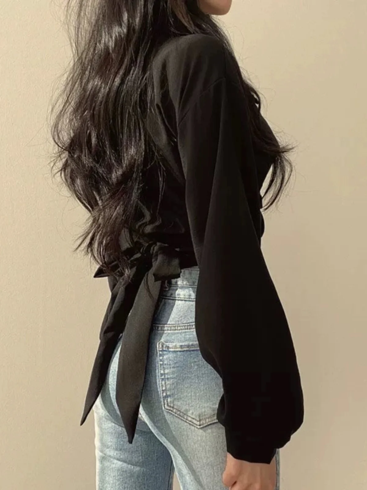 قمصان نسائية بأكمام طويلة من القطن مكشكشة وأزرار سفلية بقصة ضيقة ملابس خارجية أنثوية مريحة للسفر ملابس ربيعية بسيطة #4