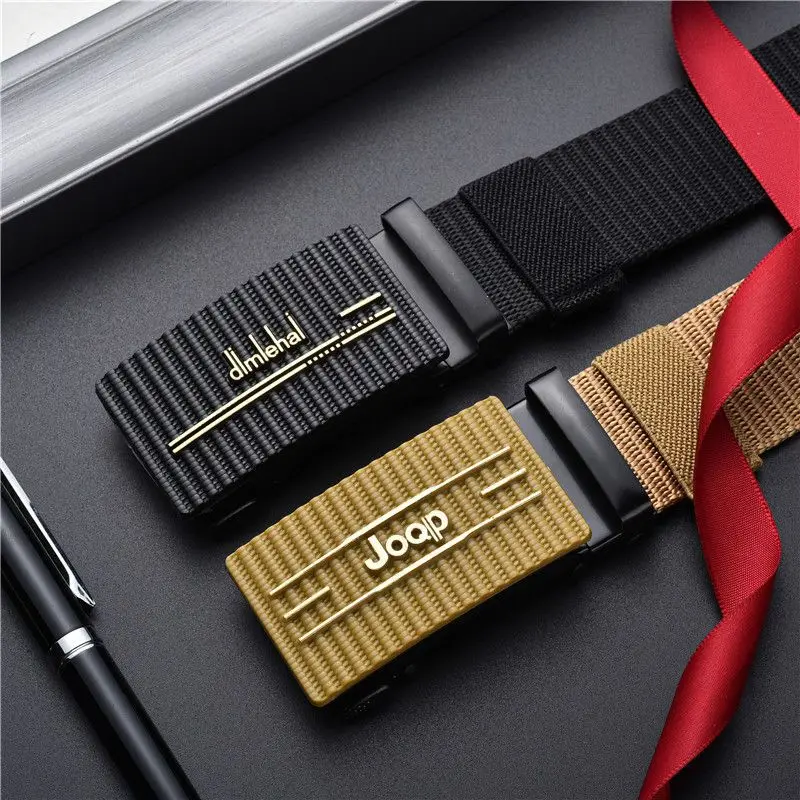 New Belt Men\'s Canvas Nylon Toothless Automatic Buckle Simple Belt Generous and Versatile