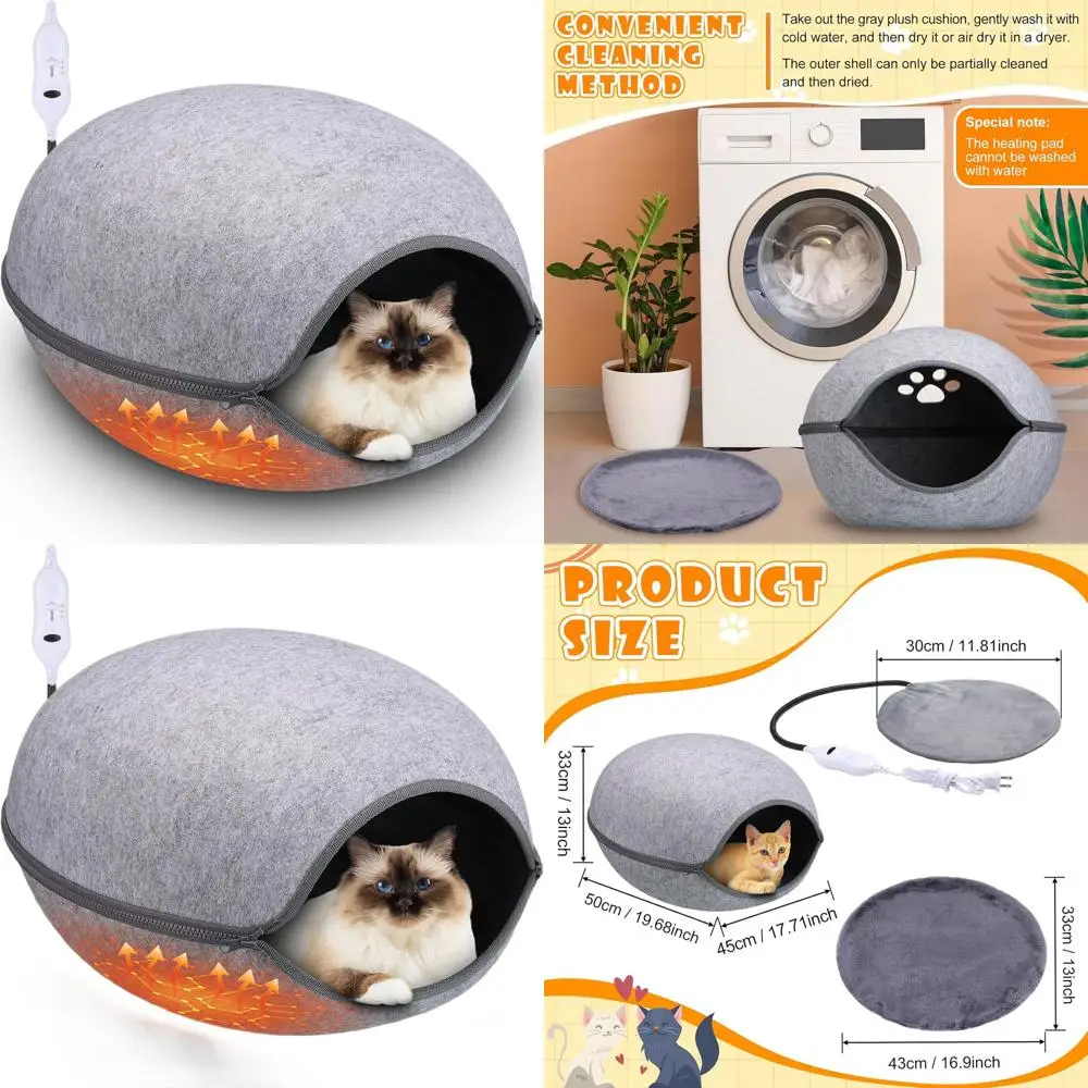

Gray Indoor Heated Cat Cave with Removable Waterproof Heater, Suitable for Small Dogs, 19.7x17.8x13 Inches
