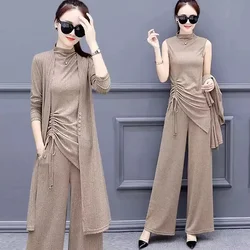 Women's Autumn 3-piece set 2025 New Female Pants Three-piece Suit Ladies Casual Sportswear Suit Long Sleeves 3PCS XL-5XL