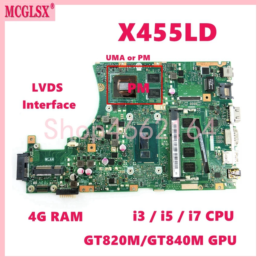 

X455LD i3 i5 i7 CPU Mainboard For ASUS X455L X455LF X455LJ X455LD A455L F454L X455LA X455LAB X455LN X455LNB Laptop Motherboard