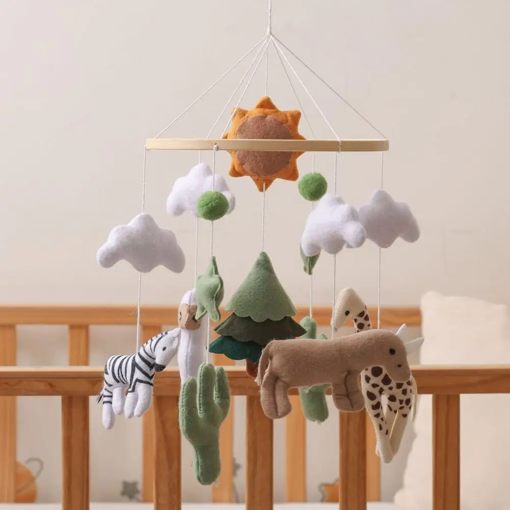 Brinquedo de desenvolvimento do bebê artesanal de feltro berço móvel com nuvens folhas decoração do quarto do berçário com pelúcia pendurado neutro para meninos