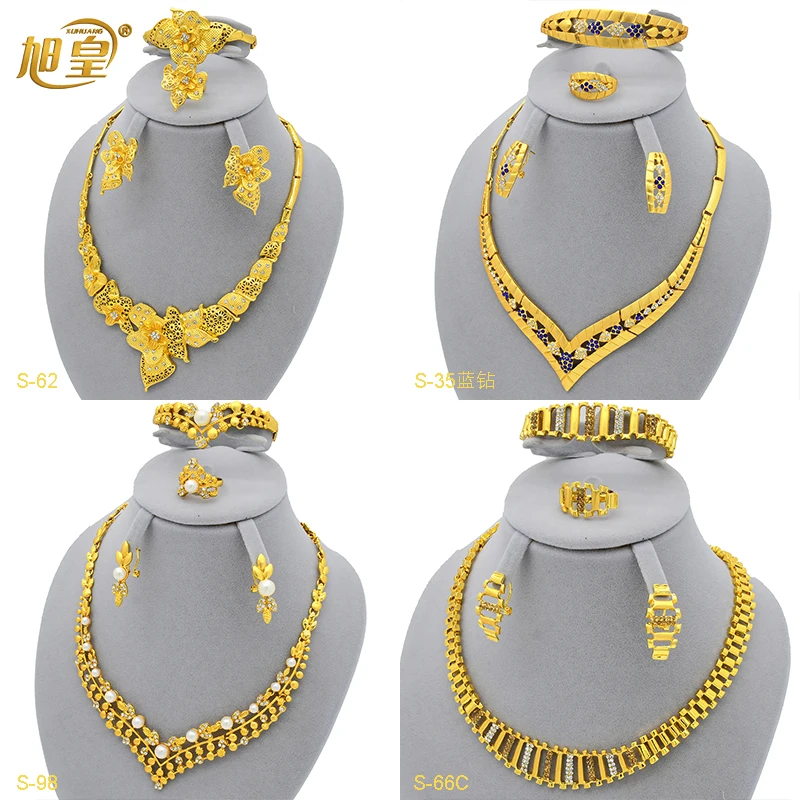 

XuHuang Dubai Cystal Gold Color Jewelry Sets For Women Luxury Arabic Bridal Wedding Jewellery Gifts Middle East Necklace Set 24k