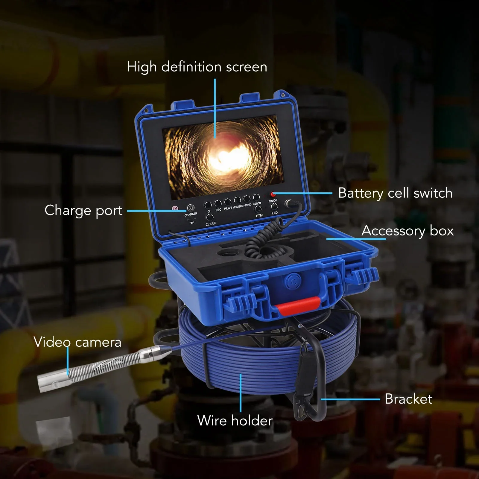 Pipeline Inspection Camera Sewer Inspection Camera Kit HD Screen 30M 1080P IP68 with 16GB Card Endoscope Video Plumbing System