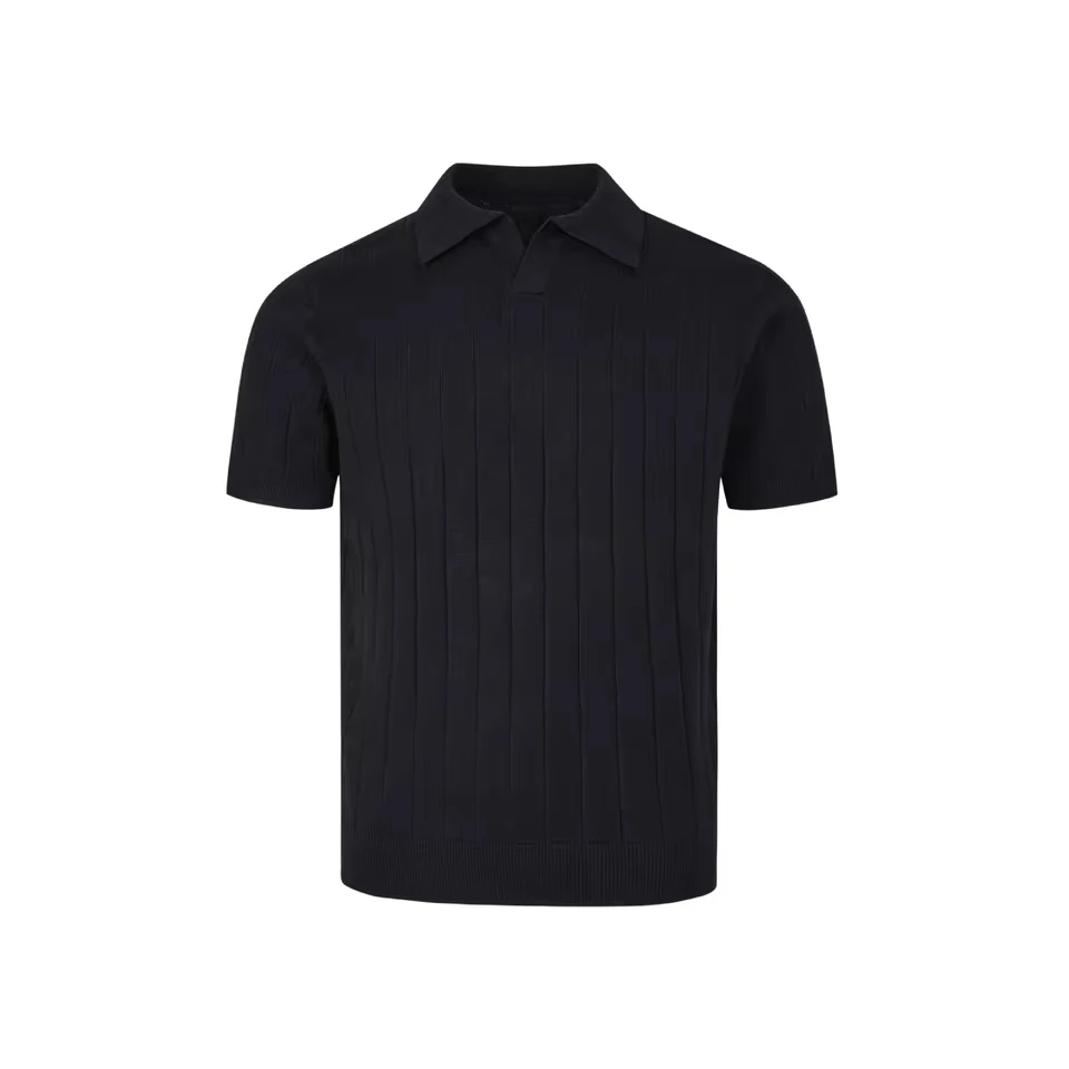 

American Vintage New Fashion Summer Men's Solid Color Turn-down Collar Short Sleeve V-neck Striped Polo Shirts Male Clothes Tops
