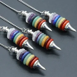 7 Chakras Pendulums Natural Stone Quartz Pendant Crystal Pendulum for Dowsing Dinvination Scrying Dowser Hebrew Pendulos X035