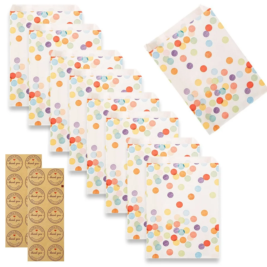 22/33PCS Polka Dot Grease Resistant Goodie Bags Wrapping Kit with Kraft Paper Seal Stickers Charming Gift Sacks for Wedding ZYF