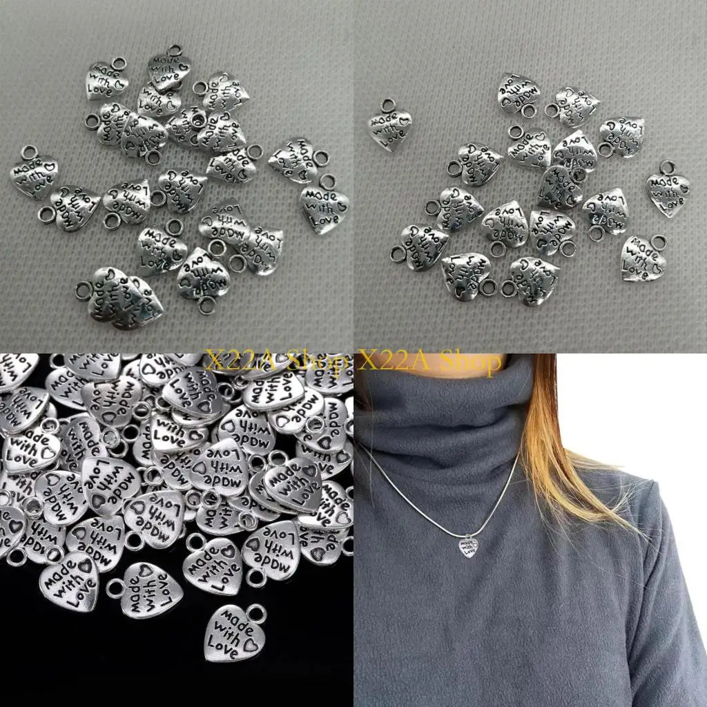 

Unique 60pcs Heart Charm Made with Loves Pendant DIY Craft Necklace Bracelets Keychain