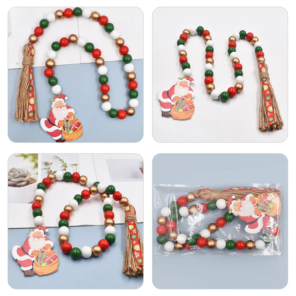 

Christmas Wood Bead String Garland Hanging Ornament for Home Decor Wall Door Window Fireplace Rustic Style Decoration