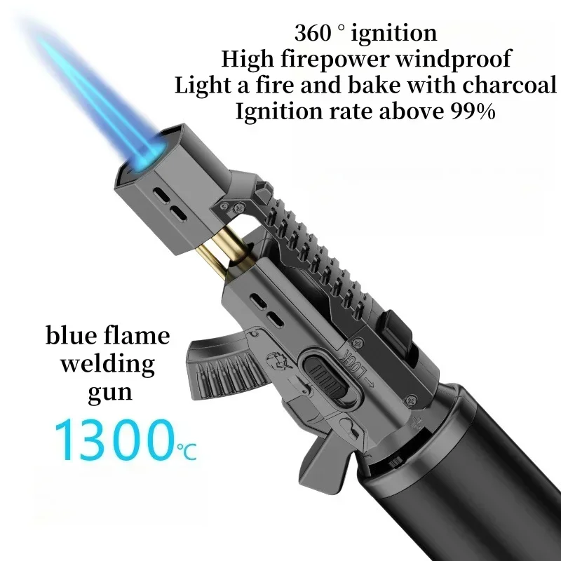 Creative Shape Windproof Blue Flame Gun Turbo Lighter 1300 ℃ Pure Copper Spit Multifunctional Safety Lock 360 ° Ignition Tool