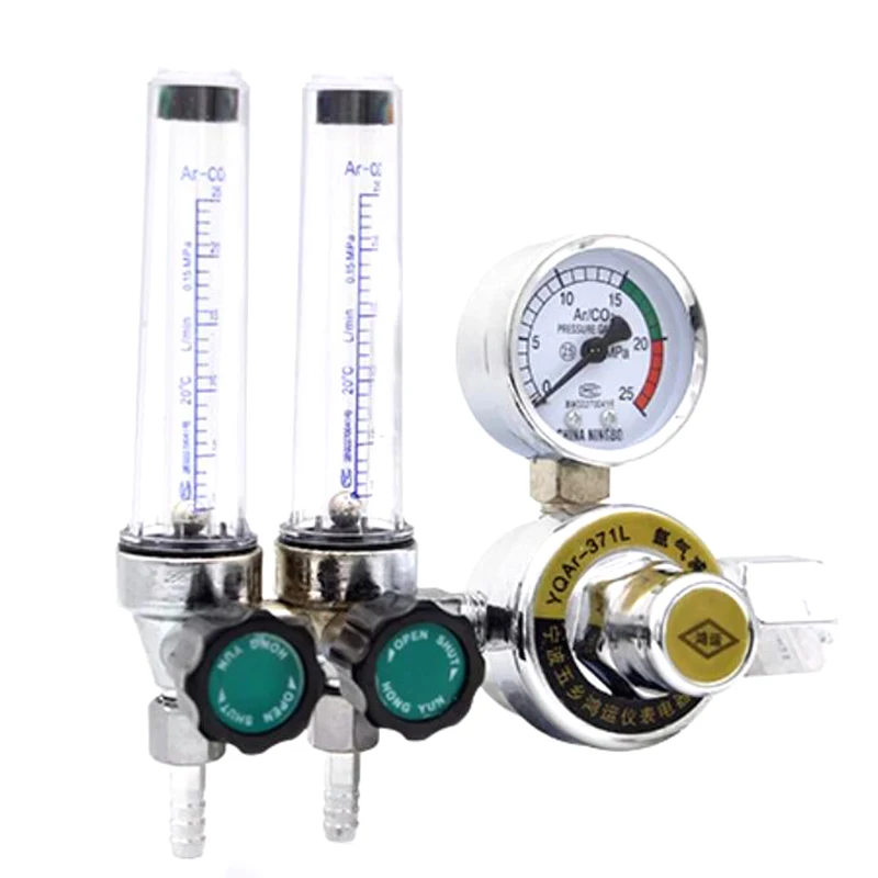 Flow Meter Gas Regulator Gauge Dual Output Argon Regulator Flow Meter Mig Tig, 0-0.35 (Mpa)Adjustable, M5/8\