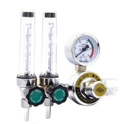 Flow Meter Gas Regulator Gauge Dual Output Argon Regulator Flow Meter Mig Tig, 0-0.35 (Mpa)Adjustable, M5/8