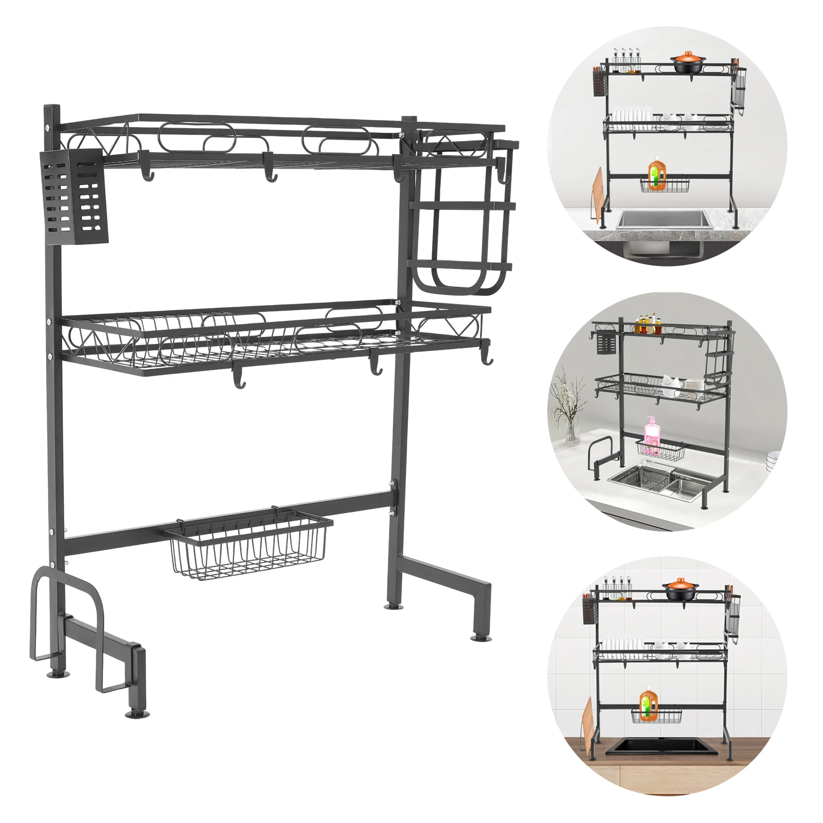 

2-Tier Over Sink Dish Drying Rack Cutlery Drainer Kitchen Shelf Cup Organizing for Indoor Kitchen