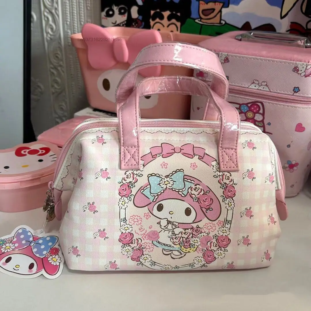 Sanrio Melody Cute Y2k Girl Cartoon Bags Large Capacity Portable Storage Bag Kawaii Pink Makeup Bag Female Harajuku Handbag Yk2