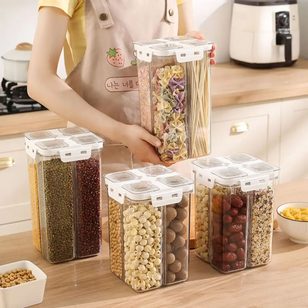 Airtight Cereal Storage Container Large Capacity with Built-in Partition Dispenser Portable Transparent Storage Tank Household