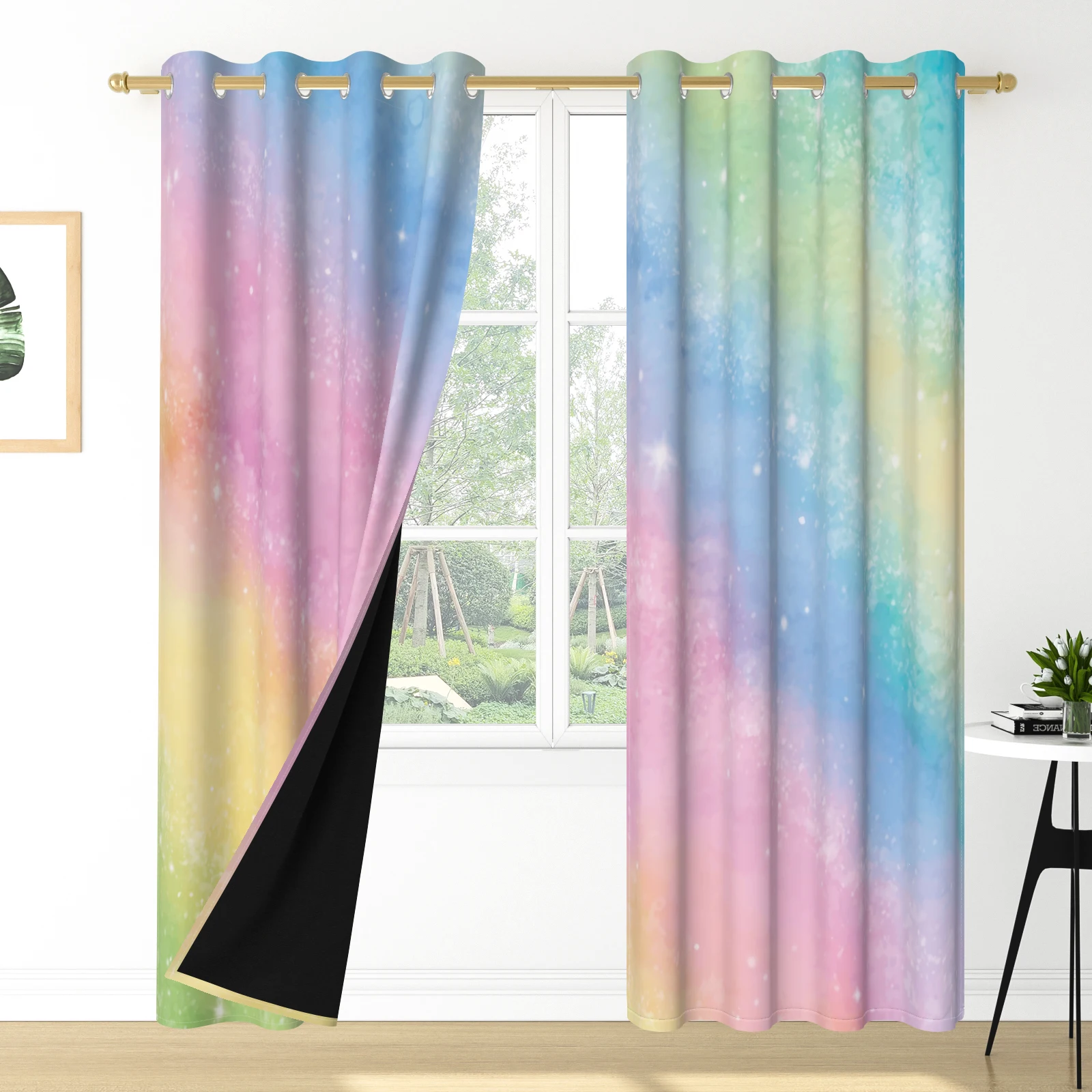 Dreamy Starry Sky Gradient Curtains Colorful Gradient Kids Girls Room Bedroom Decoration Soundproof and Blackout Window Curtains