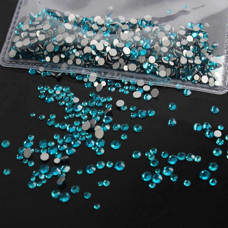 Peacock Blue 3D Nail Art Decorations  Non Hotfix Crystal Rhinestones For Nails Art Decoration Glue On Glass Diamonds DIY 203