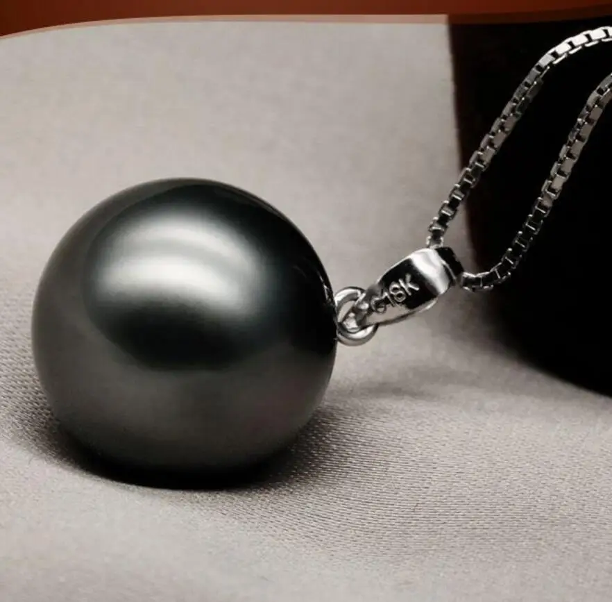 

Fashion jewelry elegant 16mm natural tahitian black shell Pearls pendant necklace