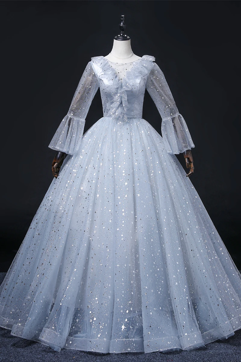 light pale blue flare sleeve vintage medieval sissi princess Medieval Renaissance Gown queen Costume Victorian Belle ball