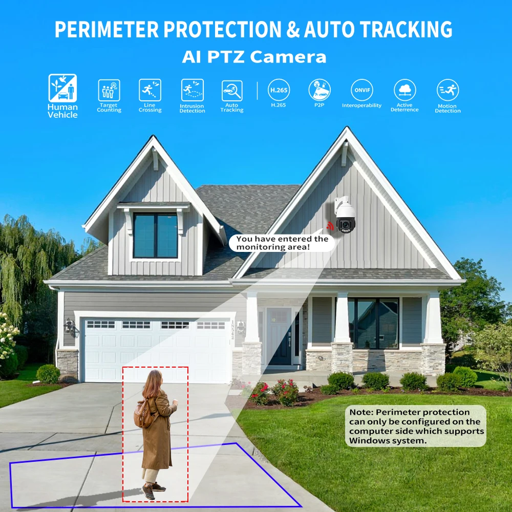 IP66 Outdoor Tweerichtingsgesprek Rood Blauw Sirene Gezichtsdetectie 18X Optische Full Color Auto Tracking PoE PTZ IP Camera