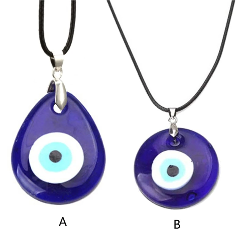 for Evil Eye Pendant Necklace Resin Leather Rope Chain Turkish Protect Necklace