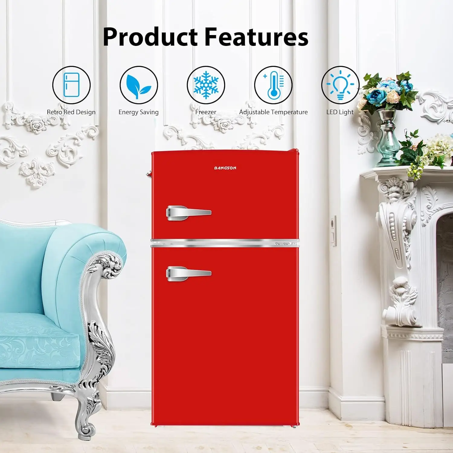 Mini Fridge with Freezer, 3.2 CU.FT Small Refrigerator with Freezer, Door Handle, Bottle Opener, For Bedroom, Dorm, Office, Home