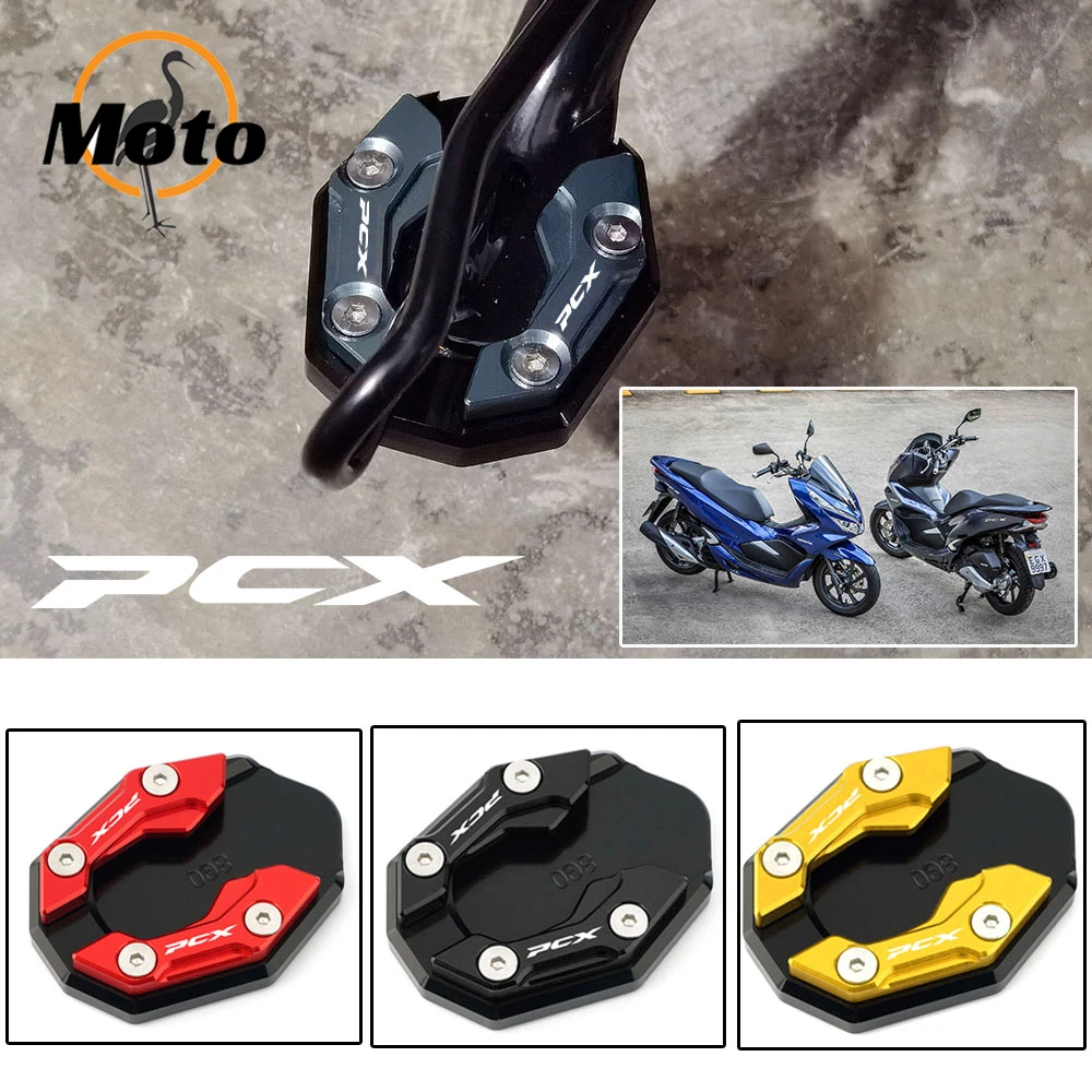 Motocicleta CNC Side Stand Ampliar, Kickstand Ampliar Placa Pad, Fit para Honda PCX 160, 150, 125, PCX150, PCX160, PCX125, Novo, 2023