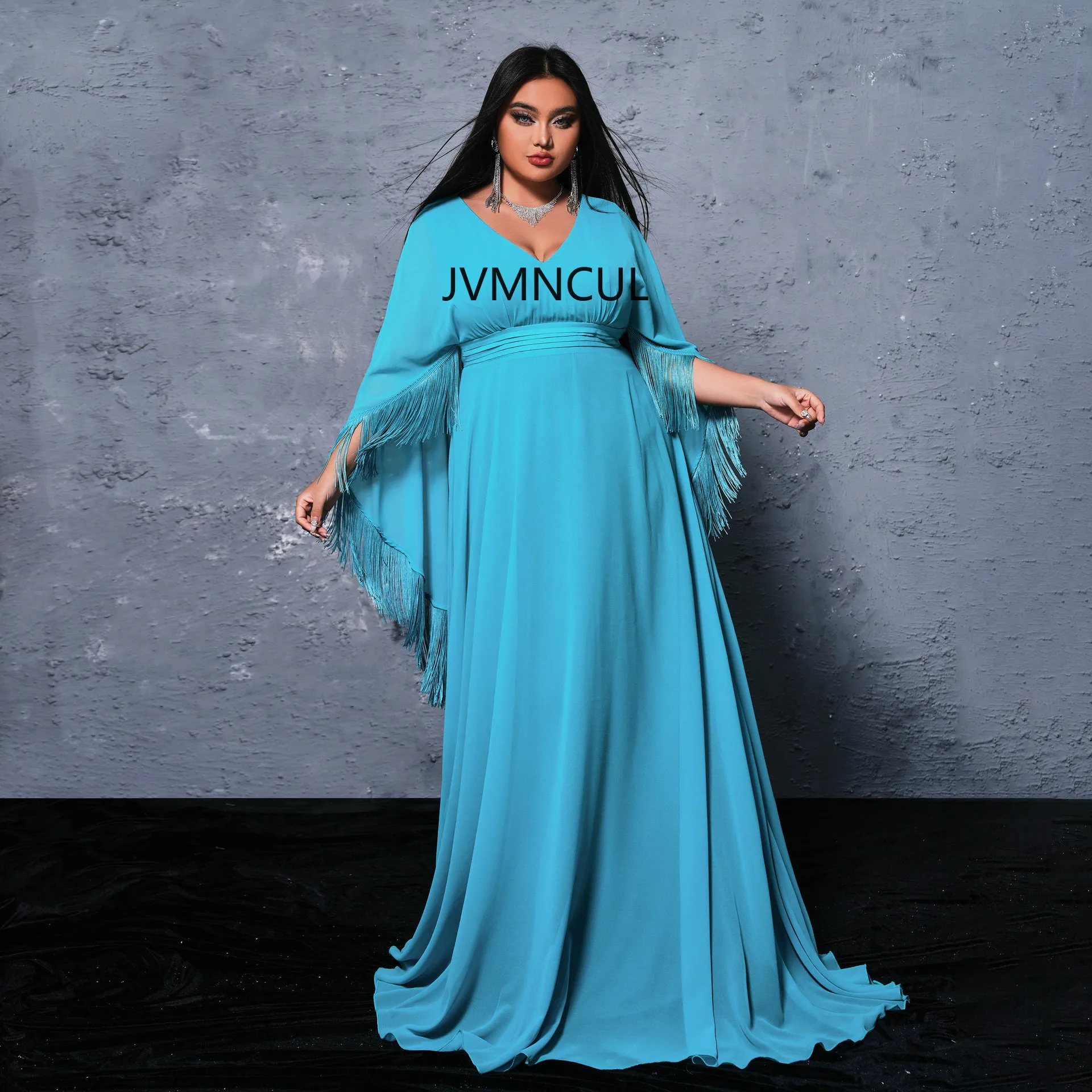 2025 European and American Style Big Size Formal Dress for Women, Long V-Neck Gown with Shawl, Sexy Evening Dress