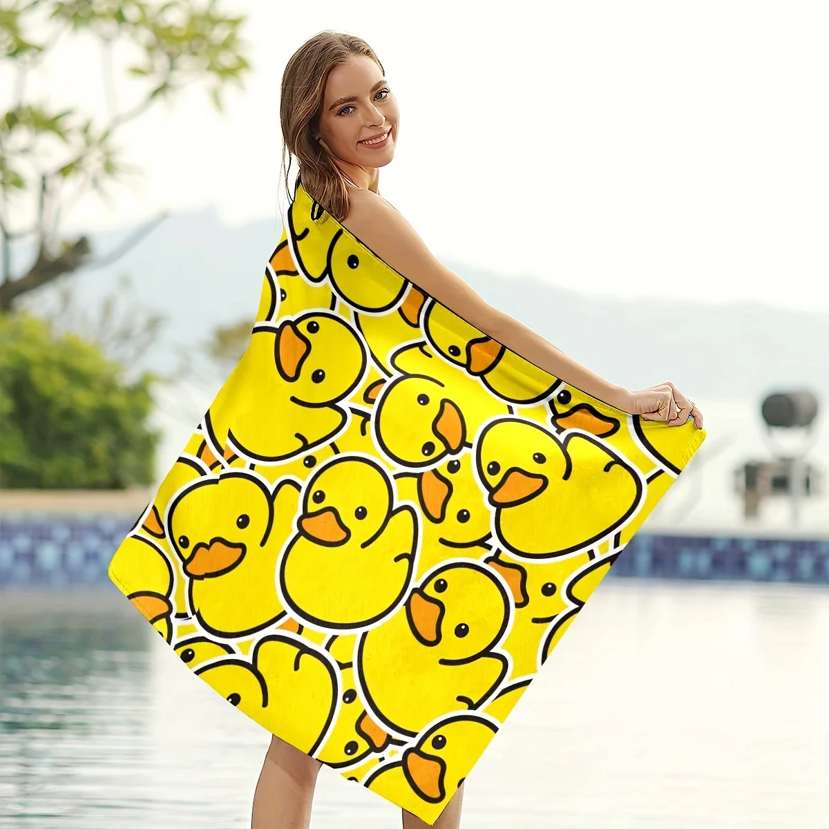 Extra large quick-drying microfiber beach towel with chic duck design - super absorbent, lightweight and stylish