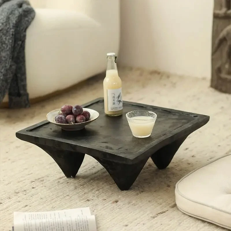 CX357JZ Retro Style Small Black Coffee Table Minimalist Home Decoration Wooden Table Wabi-Sabi Style Xyloid Small Square Table