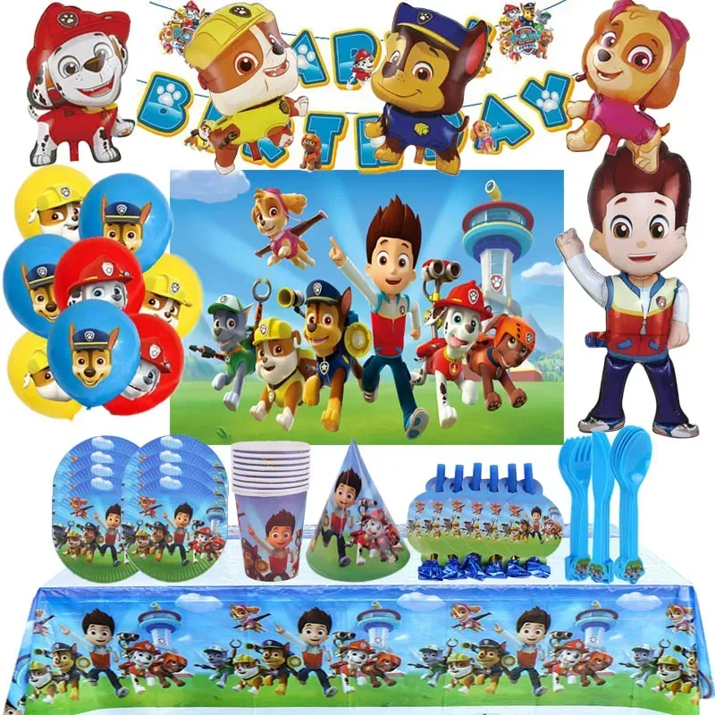 PAW Patrol Birthday Decoration Foil Balloon Disposable Tableware Banner Background Dog Chase Marshall Skye Boys' Party Supplies