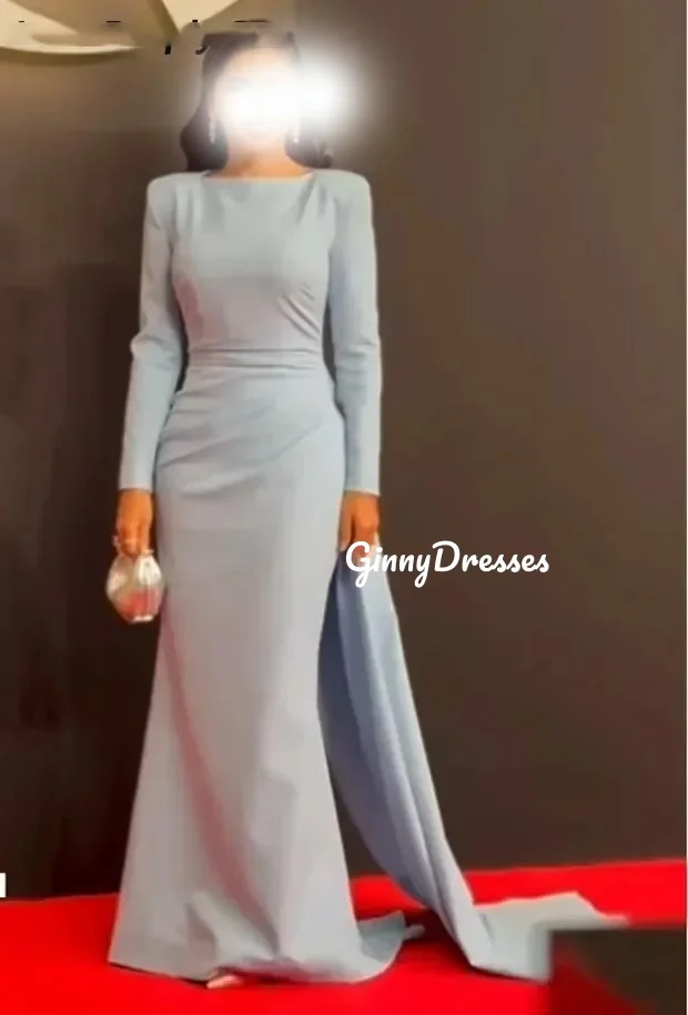 Customized Dresses For Prom Mermaid Scoop Neckline Floor-Length Ruffle Luxury Evening Dresses Long Sleeves Wedding Party Dress