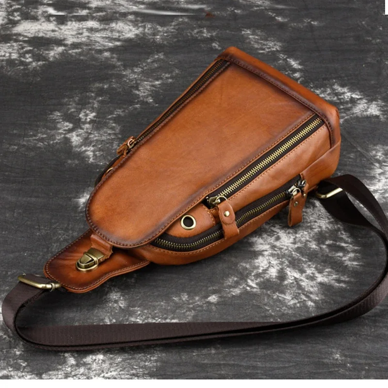 Genuine Leather Sling Rucksack Backpack Travel Knapsack Natural Skin High Quality Retro Men Shoulder Cross body Chest Bags