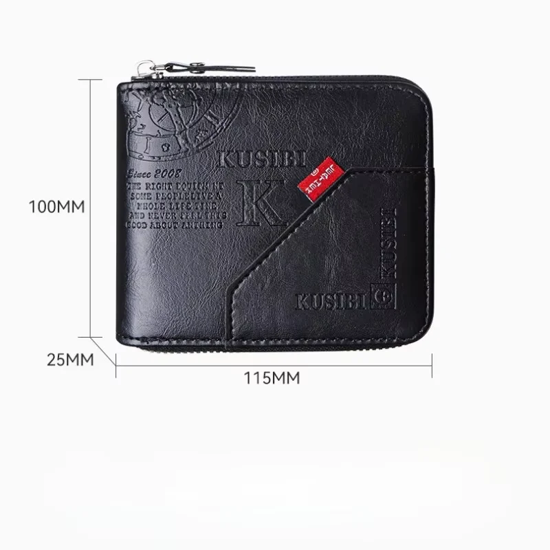 Men's Wallet Made of PU Wax Oil Skin Purse for Men Coin Purse Short Male Card Holder Wallets Zipper Around Money Coin Purse image 6