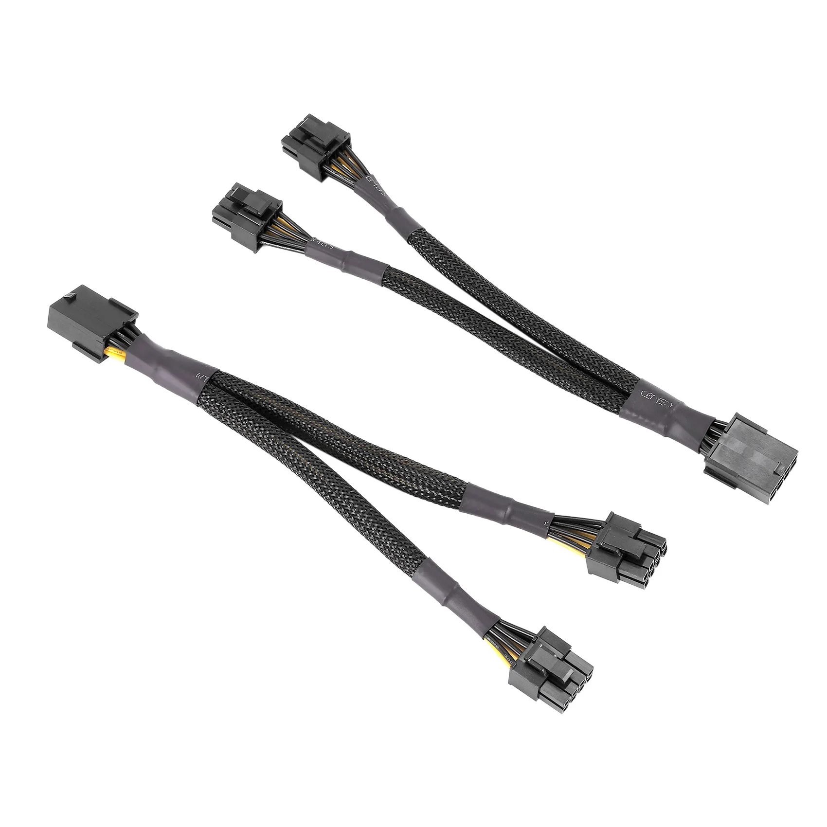 2 peças gpu pcie 8 pinos fêmea para duplo 2x 8 pinos (6 + 2) macho pci express adaptador de alimentação trançado cabo de extensão divisor y, 20cm