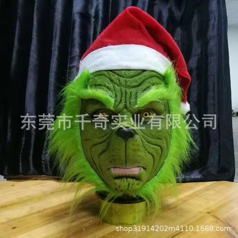 

Halloween Green Haired Monster Mask, Grinch Headset, Christmas Party, Ball Mask