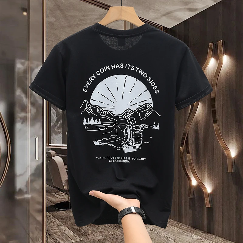 

Men's Short Sleeve Black T-Shirt Breathable brand all matching stretch casual fashion printing round neck top summer new