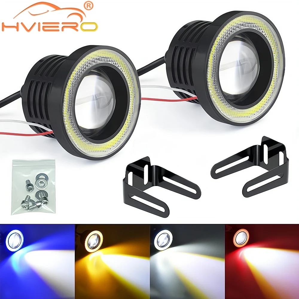 

2Pcs 30W Car Driving DRL Fog Lights COB Angel Eyes 64mm Ambient Lamp Waterproof Daytime Running Bulb Motorcycle Headlight DC 12V