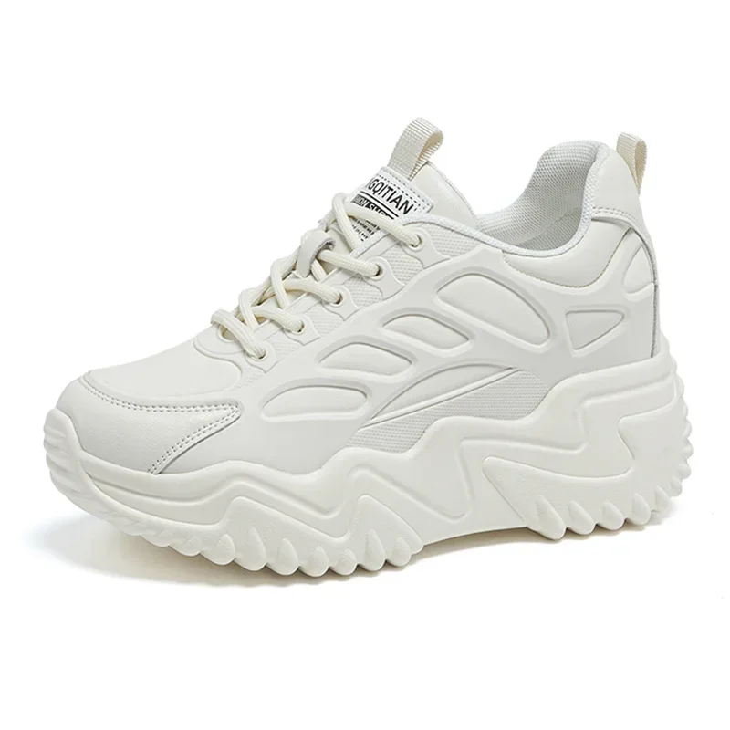 

Обувь из натуральной кожи, женские кроссовки на массивном каблуке, обувь на плоской платформе, увеличивающая рост, 7 см, брендовая женская обувь с сеткой, черный, бежевый DX588